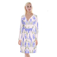 Folk Flowers Print Floral Pattern Ethnic Art Long Sleeve Velvet Front Wrap Dress by Eskimos