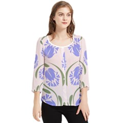 Folk Flowers Print Floral Pattern Ethnic Art Chiffon Quarter Sleeve Blouse