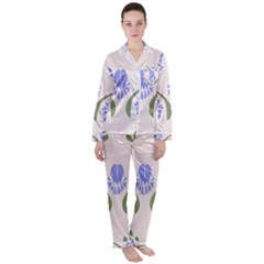 Folk Flowers Print Floral Pattern Ethnic Art Satin Long Sleeve Pajamas Set by Eskimos