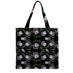 Folk Flowers Print Floral Pattern Ethnic Art Zipper Grocery Tote Bag by Eskimos