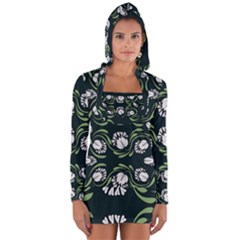 Folk Flowers Print Floral Pattern Ethnic Art Long Sleeve Hooded T-shirt by Eskimos