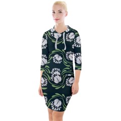 Folk Flowers Print Floral Pattern Ethnic Art Quarter Sleeve Hood Bodycon Dress by Eskimos