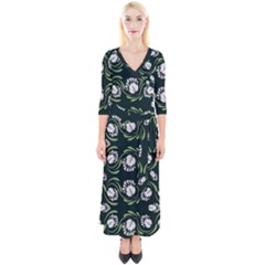 Folk Flowers Print Floral Pattern Ethnic Art Quarter Sleeve Wrap Maxi Dress by Eskimos