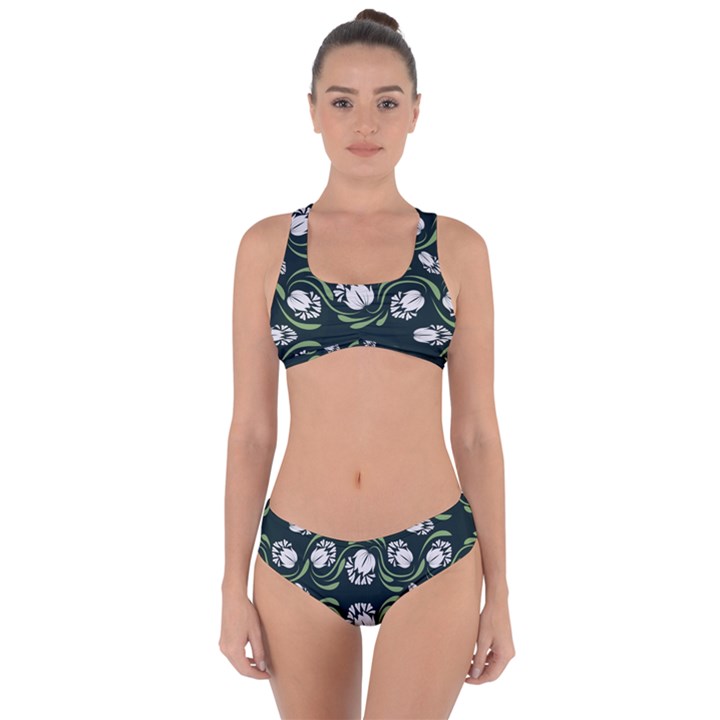 Folk flowers print Floral pattern Ethnic art Criss Cross Bikini Set