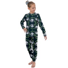 Folk Flowers Print Floral Pattern Ethnic Art Kids  Long Sleeve Set  by Eskimos