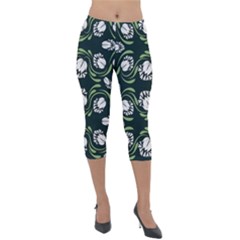 Folk Flowers Print Floral Pattern Ethnic Art Lightweight Velour Capri Leggings  by Eskimos