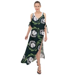 Folk Flowers Print Floral Pattern Ethnic Art Maxi Chiffon Cover Up Dress by Eskimos