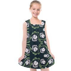 Folk Flowers Print Floral Pattern Ethnic Art Kids  Cross Back Dress by Eskimos