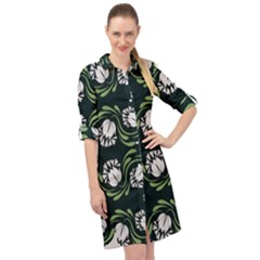 Folk Flowers Print Floral Pattern Ethnic Art Long Sleeve Mini Shirt Dress by Eskimos