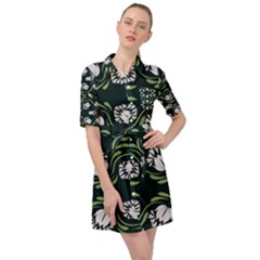 Folk Flowers Print Floral Pattern Ethnic Art Belted Shirt Dress by Eskimos