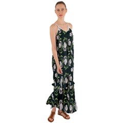 Folk Flowers Print Floral Pattern Ethnic Art Cami Maxi Ruffle Chiffon Dress by Eskimos