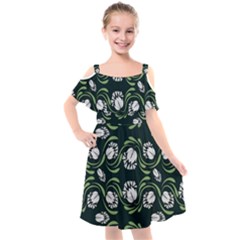 Folk Flowers Print Floral Pattern Ethnic Art Kids  Cut Out Shoulders Chiffon Dress by Eskimos