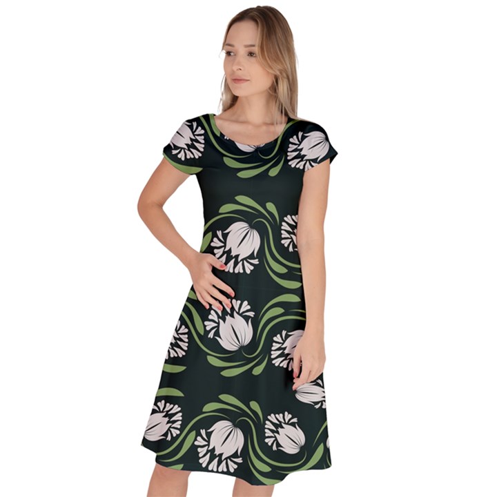 Folk flowers print Floral pattern Ethnic art Classic Short Sleeve Dress