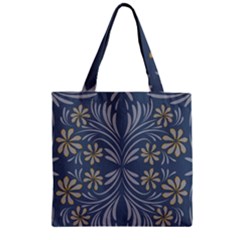 Folk Flowers Print Floral Pattern Ethnic Art Zipper Grocery Tote Bag by Eskimos