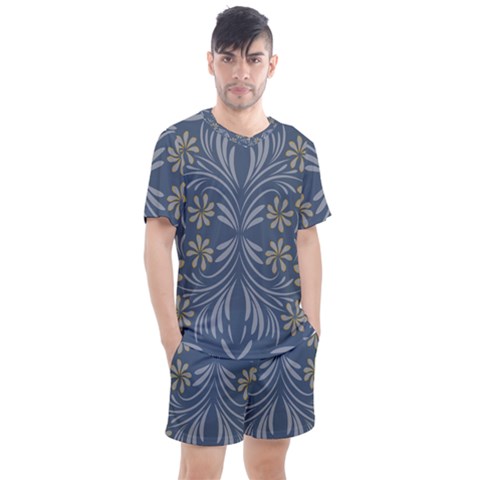 Folk Flowers Print Floral Pattern Ethnic Art Men s Mesh Tee And Shorts Set by Eskimos