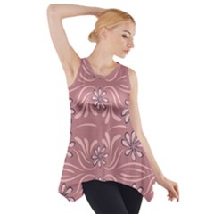 Folk Flowers Print Floral Pattern Ethnic Art Side Drop Tank Tunic by Eskimos