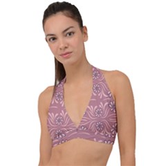 Folk Flowers Print Floral Pattern Ethnic Art Halter Plunge Bikini Top by Eskimos