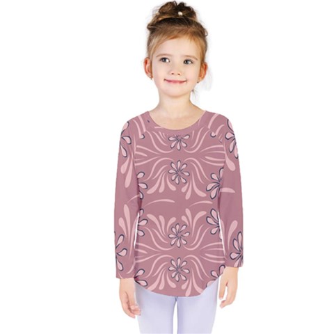 Folk Flowers Print Floral Pattern Ethnic Art Kids  Long Sleeve Tee by Eskimos