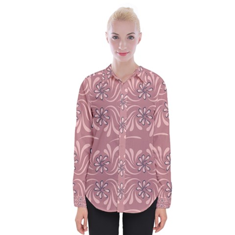 Folk Flowers Print Floral Pattern Ethnic Art Womens Long Sleeve Shirt by Eskimos