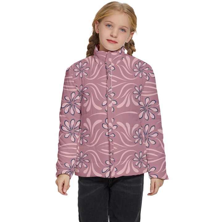 Folk flowers print Floral pattern Ethnic art Kids  Puffer Bubble Jacket Coat