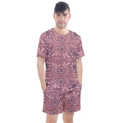 Folk Flowers Print Floral Pattern Ethnic Art Men s Mesh Tee And Shorts Set by Eskimos