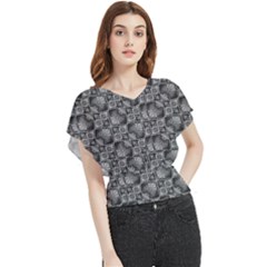 Black And Grey Rocky Geometric Pattern Design Butterfly Chiffon Blouse