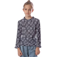 Black And Grey Rocky Geometric Pattern Design Kids  Frill Detail Tee