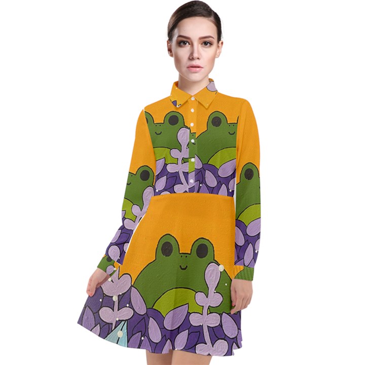 Froggie Long Sleeve Chiffon Shirt Dress