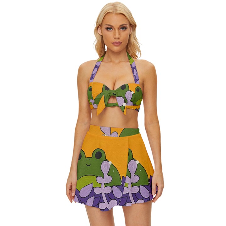 Froggie Vintage Style Bikini Top and Skirt Set 