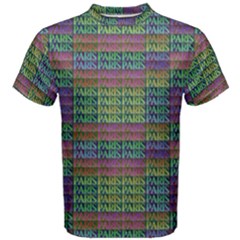 Paris Words Motif Colorful Pattern Men s Cotton Tee by dflcprintsclothing