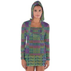 Paris Words Motif Colorful Pattern Long Sleeve Hooded T-shirt by dflcprintsclothing