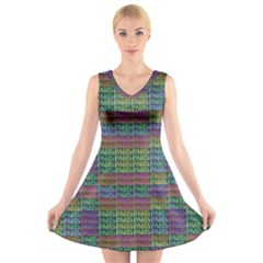 Paris Words Motif Colorful Pattern V-neck Sleeveless Dress