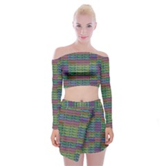 Paris Words Motif Colorful Pattern Off Shoulder Top With Mini Skirt Set by dflcprintsclothing