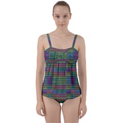 Paris Words Motif Colorful Pattern Twist Front Tankini Set by dflcprintsclothing