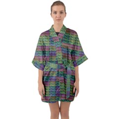 Paris Words Motif Colorful Pattern Half Sleeve Satin Kimono 