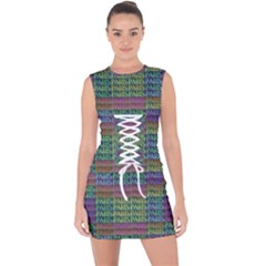 Paris Words Motif Colorful Pattern Lace Up Front Bodycon Dress by dflcprintsclothing