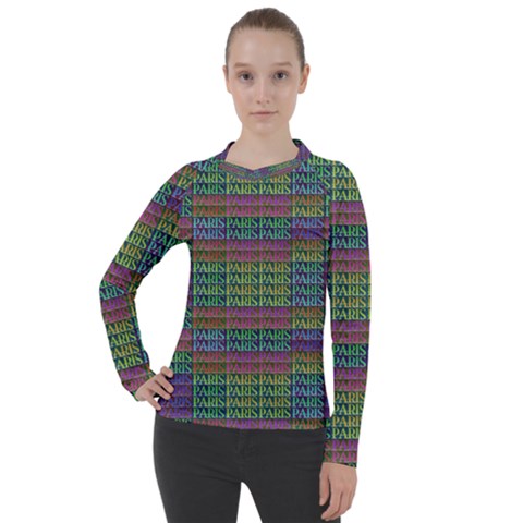 Paris Words Motif Colorful Pattern Women s Pique Long Sleeve Tee by dflcprintsclothing