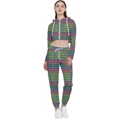 Paris Words Motif Colorful Pattern Cropped Zip Up Lounge Set by dflcprintsclothing