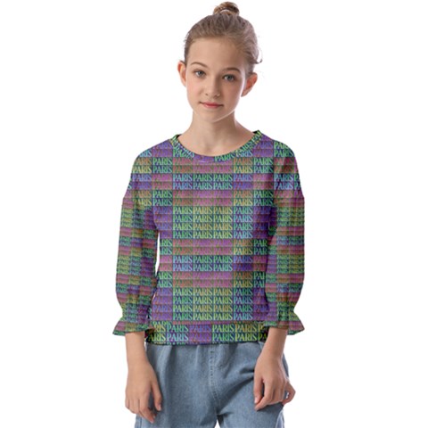 Paris Words Motif Colorful Pattern Kids  Cuff Sleeve Top by dflcprintsclothing