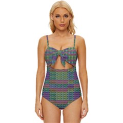 Paris Words Motif Colorful Pattern Knot Front One-piece Swimsuit