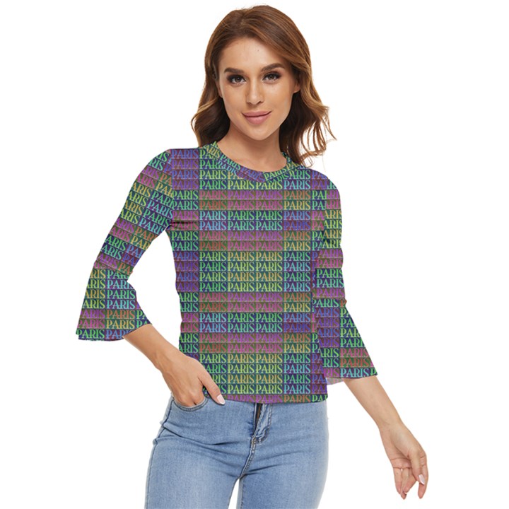 Paris Words Motif Colorful Pattern Bell Sleeve Top