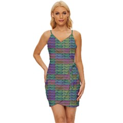 Paris Words Motif Colorful Pattern Wrap Tie Front Dress