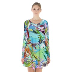 Tropical Long Sleeve Velvet V-neck Dress by AzaleaPark