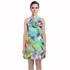 Tropical Velvet Halter Neckline Dress  by AzaleaPark