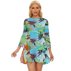 Tropical Long Sleeve Babydoll Dress