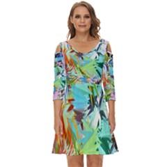 Tropical Shoulder Cut Out Zip Up Dress