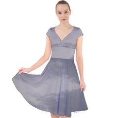 Storm Clouds 6000 Cap Sleeve Front Wrap Midi Dress by HoneySuckleDesign