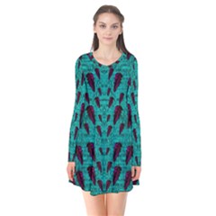 Leaves On Adorable Peaceful Captivating Shimmering Colors Long Sleeve V-neck Flare Dress by pepitasart