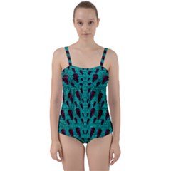 Leaves On Adorable Peaceful Captivating Shimmering Colors Twist Front Tankini Set by pepitasart