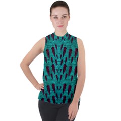 Leaves On Adorable Peaceful Captivating Shimmering Colors Mock Neck Chiffon Sleeveless Top by pepitasart